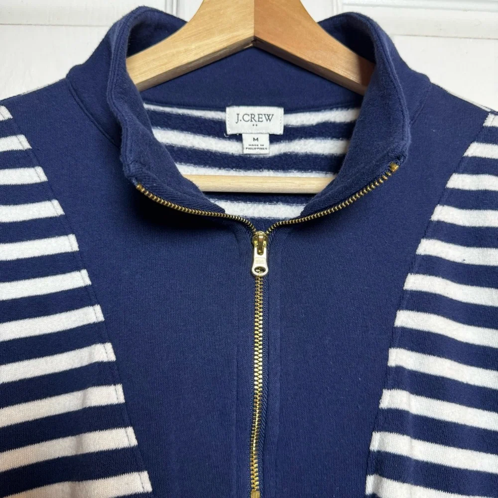 J.Crew Striped Cloudspun Fleece Half-Zip Sweatshirt Navy White Size Medium